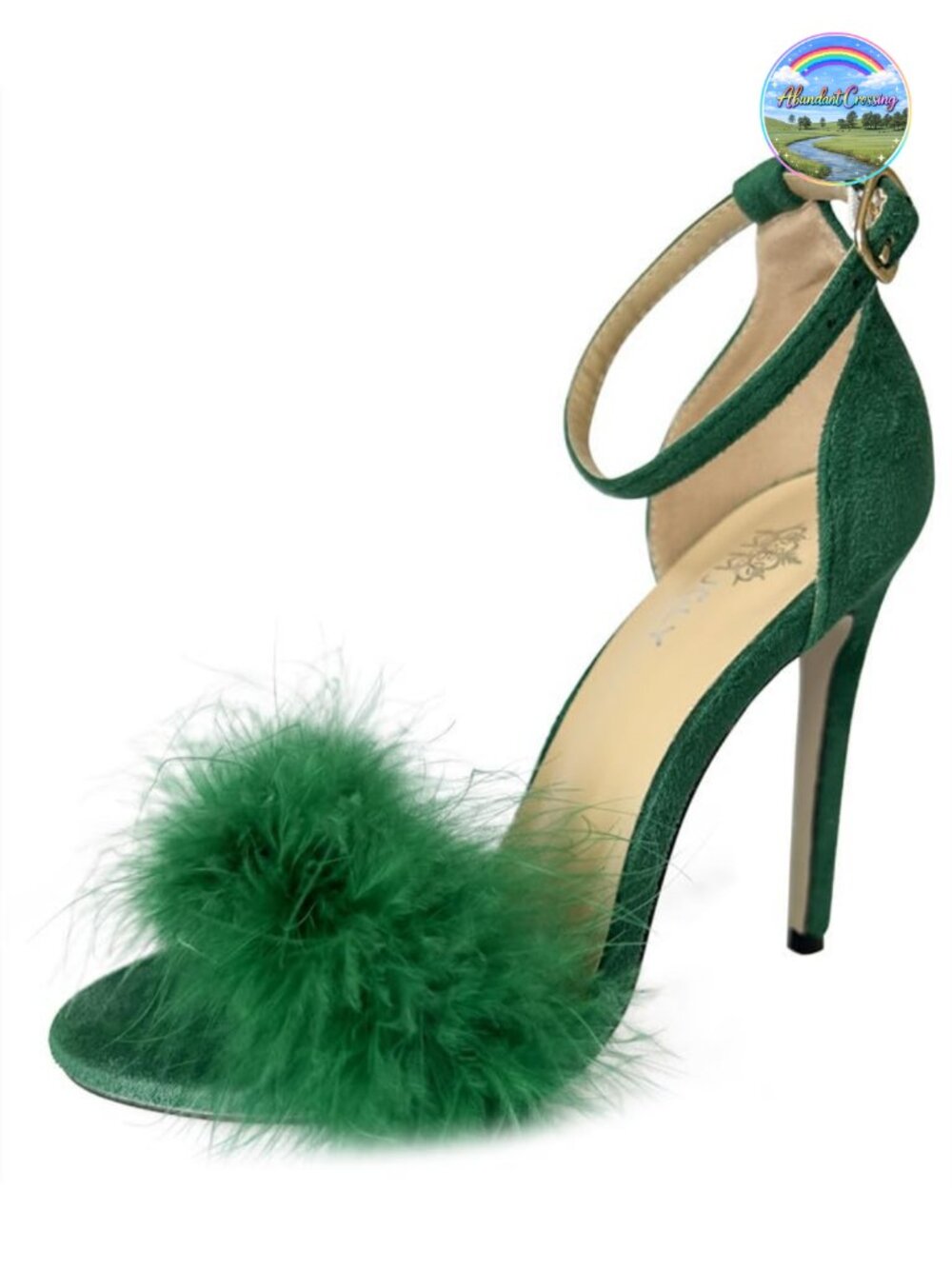 Faux Suede Faux Feather Open Toe Stiletto Ankle Strap Heeled Sandal